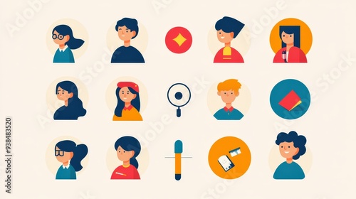 Icons of people in different educational settings, from kindergarten to university.