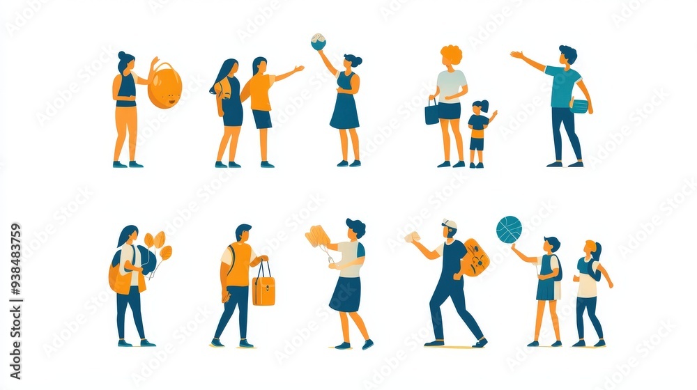 Icons of people participating in community and social activities. Icons of people participating in community and social activities.