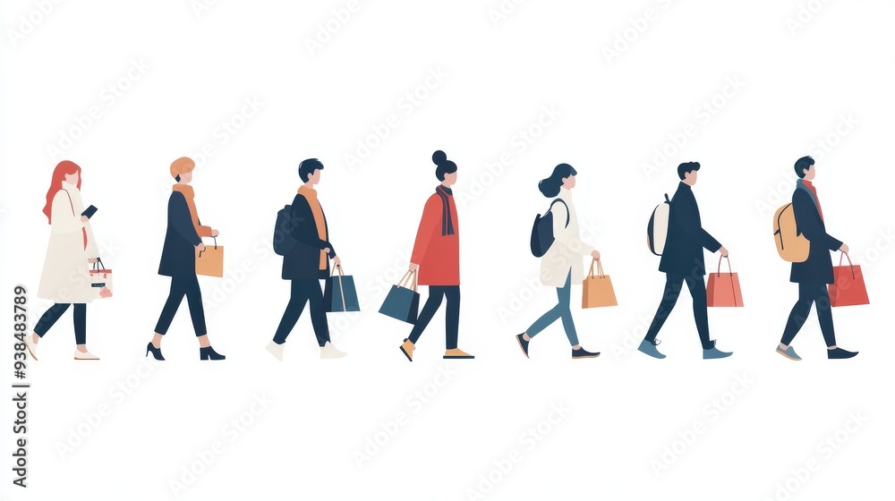 Icons of people shopping, carrying bags, and checking out items. Icons of people shopping, carrying bags, and checking out items.