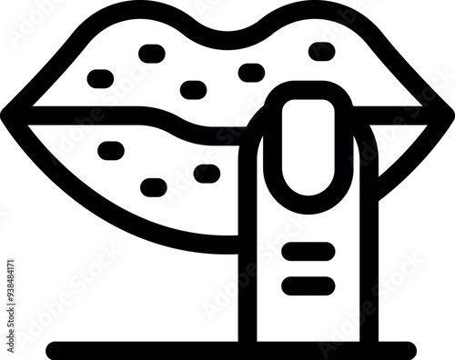Bold line icon of a finger pressing on lips, a universal symbol for silence and discretion