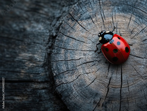 Ladybug isolated on wooden background