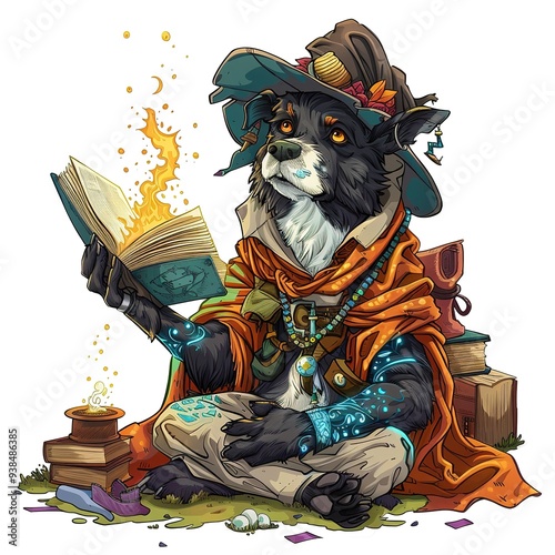 Dog Elementalist Occupation fantasy animal cartoon isolated whitebackground photo