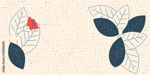 Composition with flowers and leaves with space for text, horizontal background