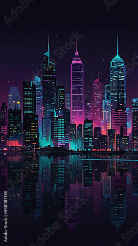 Abstract Urban Nightscape with Vibrant City Lights and Skyline