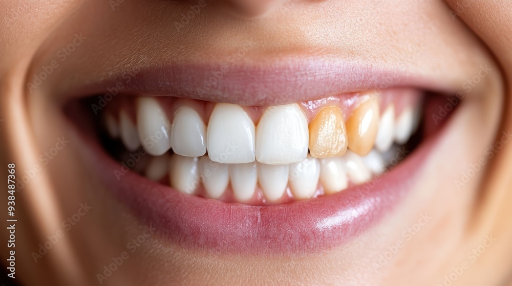 A close-up image featuring a broad smile where one tooth is notably brownish and discolored. The image focuses on dental health disparities and the need for dental treatments. A close-up image featuring a broad smile where one tooth is notably brownish and discolored. The image focuses on dental health disparities and the need for dental treatments.