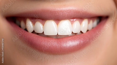 A close-up of a beautiful, bright white smile with perfectly aligned teeth. This image emphasizes the importance of dental care and the aesthetic appeal of healthy teeth.