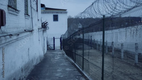 Prison Jail Yard and Barbed Wire