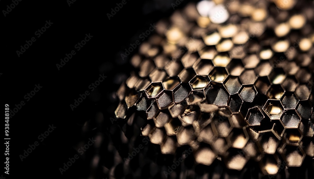 Hexagonal Gold Mesh Structure Close-Up Hexagonal Gold Mesh Structure Close-Up