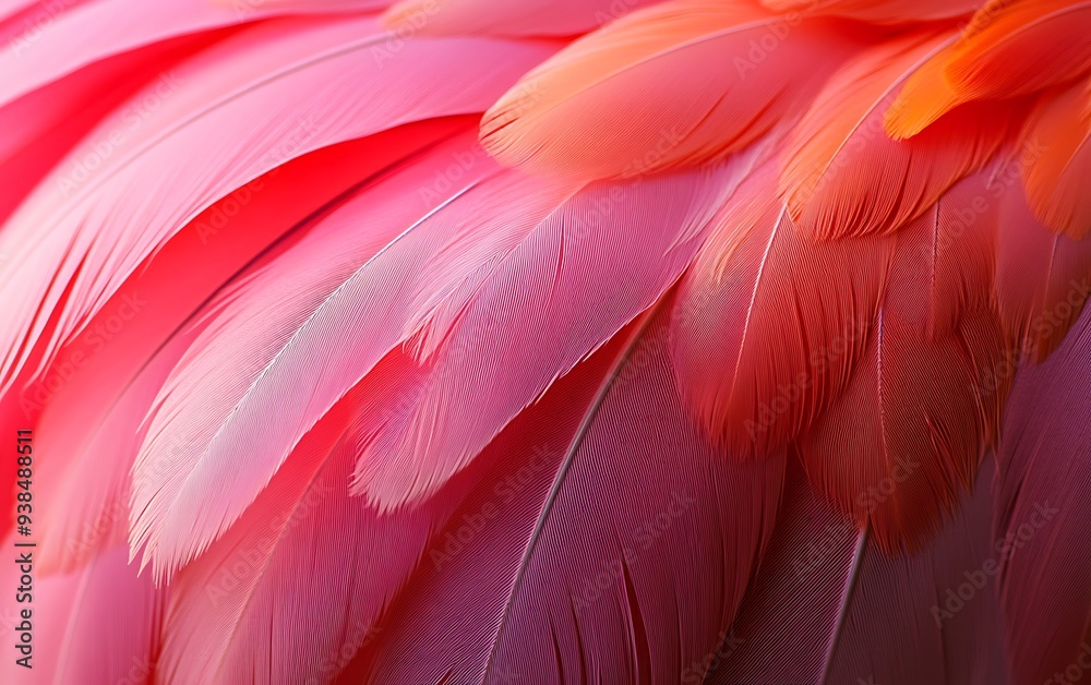 Close-Up of Flamingo Feather with Vibrant Pinks and Soft Textures in Warm Light Close-Up of Flamingo Feather with Vibrant Pinks and Soft Textures in Warm Light