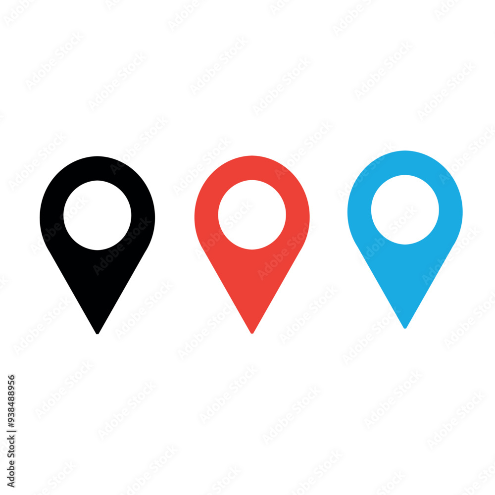 A set of geolocation icons, multi-colored locations, flat vector illustration for graphic and web design, highlighted on a white background A set of geolocation icons, multi-colored locations, flat vector illustration for graphic and web design, highlighted on a white background