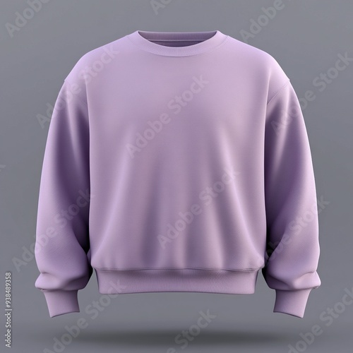 Lilac sweatshirt mockup with ribbed cuffs and hem, isolated on grey background.