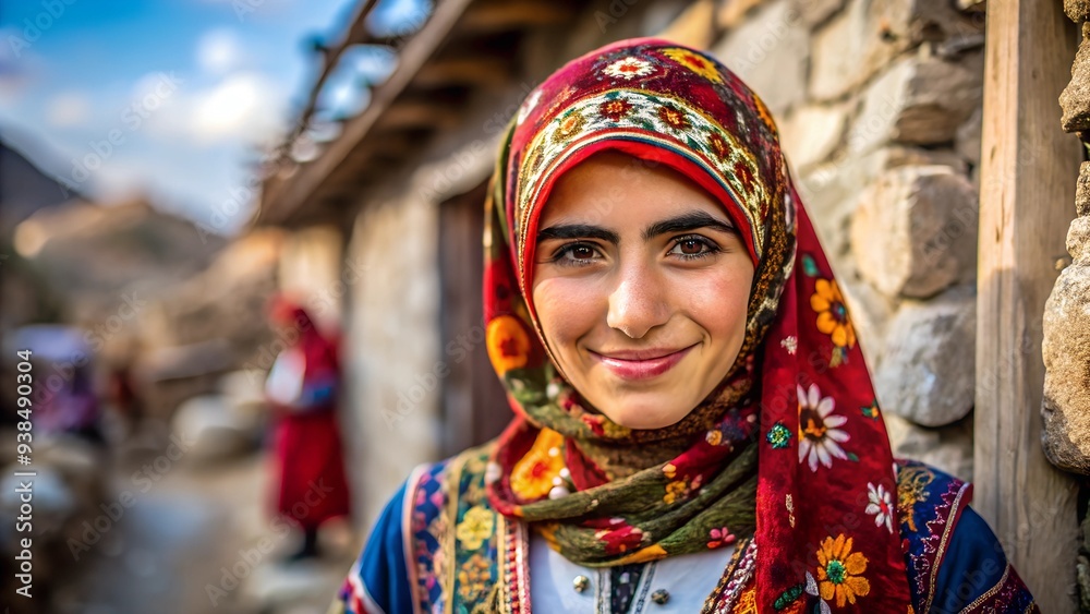 a Kurdish woman from eastern Turkey with traditional clothing in her village a Kurdish woman from eastern Turkey with traditional clothing in her village