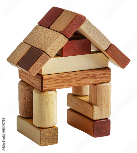 PNG Children build a wooden house with block toys photo