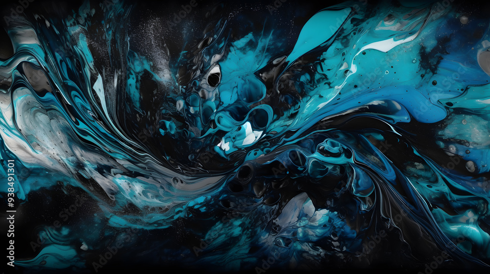 Naklejka premium A blue and black abstract background with swirling liquid.