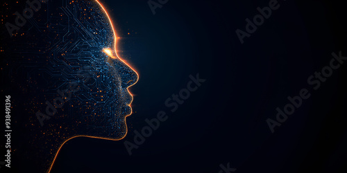 Human face with digital circuits, concept of artificial intelligence and human computer integration photo