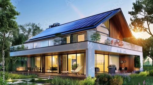 Modern Home with Solar Panels