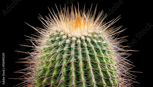 Cactus with Vibrant Spines Against Black Background photo