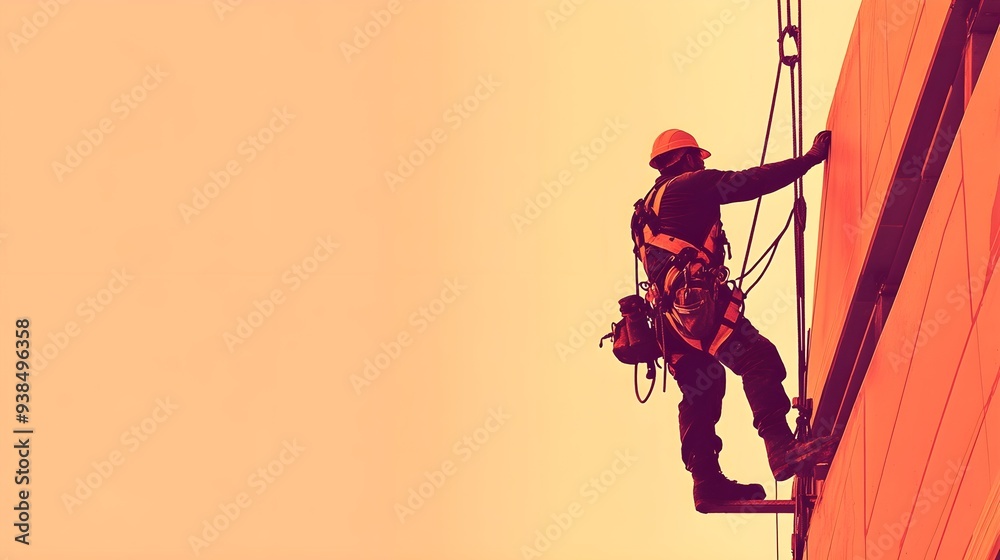 © PondLord - A rigger working meticulously on a construction site, showcasing various tools and equipment on a light solid color background