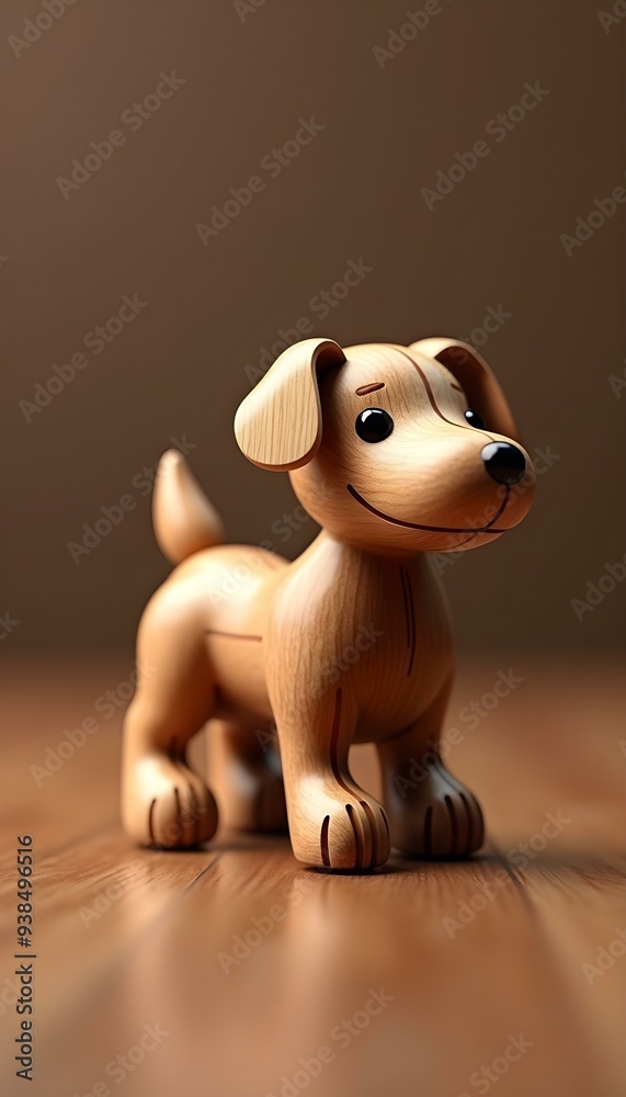 a wooden dog, standing on a wooden surface, rendered in 3D a wooden dog, standing on a wooden surface, rendered in 3D
