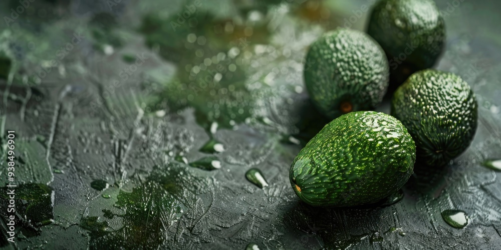 Fresh avocados carefully arranged in a close-up view on a textured background. Fresh avocados carefully arranged in a close-up view on a textured background.