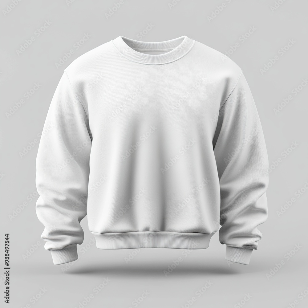 A plain white crew neck sweatshirt with long sleeves, isolated on a white background. A plain white crew neck sweatshirt with long sleeves, isolated on a white background.
