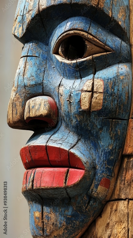 Close-Up of Traditional Inuit Face Mask with Bold Patterns Close-Up of Traditional Inuit Face Mask with Bold Patterns