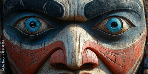 Close-Up of Traditional Inuit Face Mask with Bold Patterns