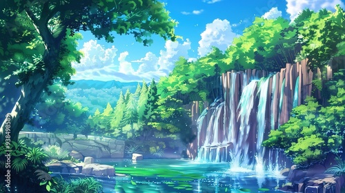 Waterfal_anime_landscapes_wate