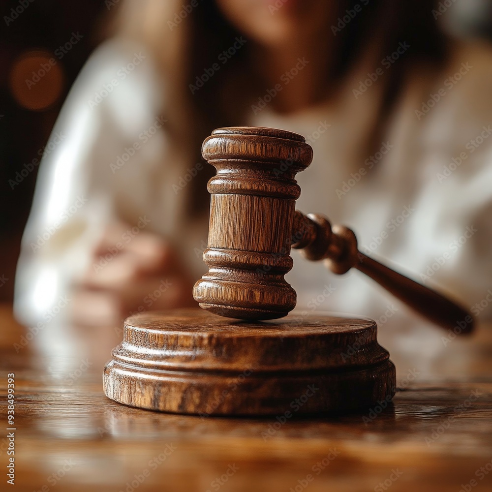 Judge's Hammer in Focus with Blurred Background of a Concerned Child Judge's Hammer in Focus with Blurred Background of a Concerned Child