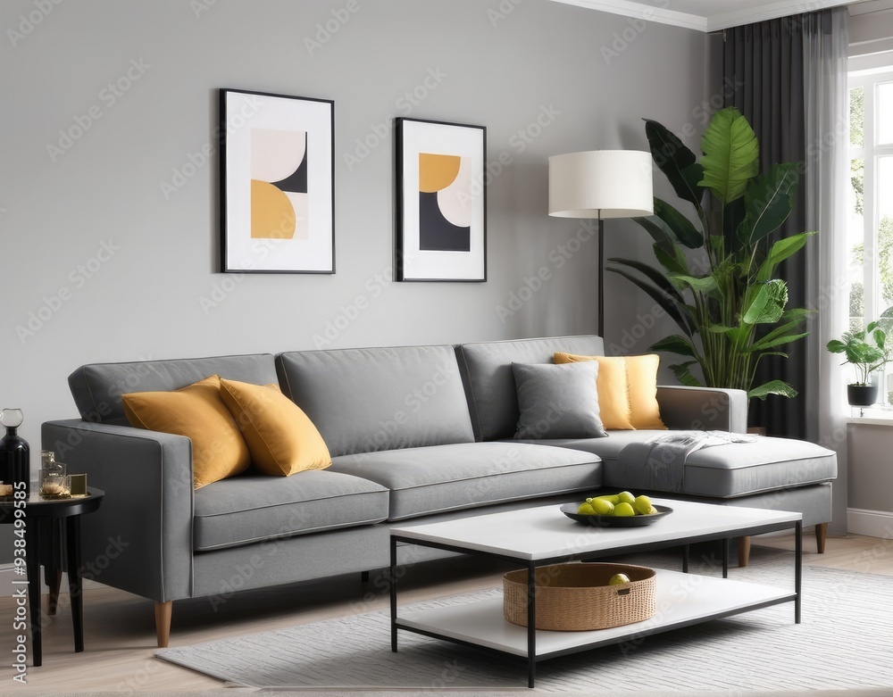 Modern living room interior with stylish comfortable sofa Modern living room interior with stylish comfortable sofa