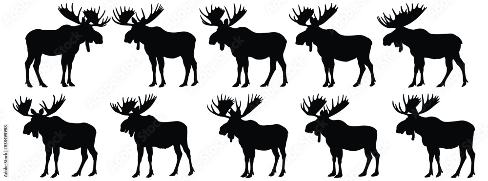 Moose silhouette set vector design big pack of animal illustration and icon Moose silhouette set vector design big pack of animal illustration and icon