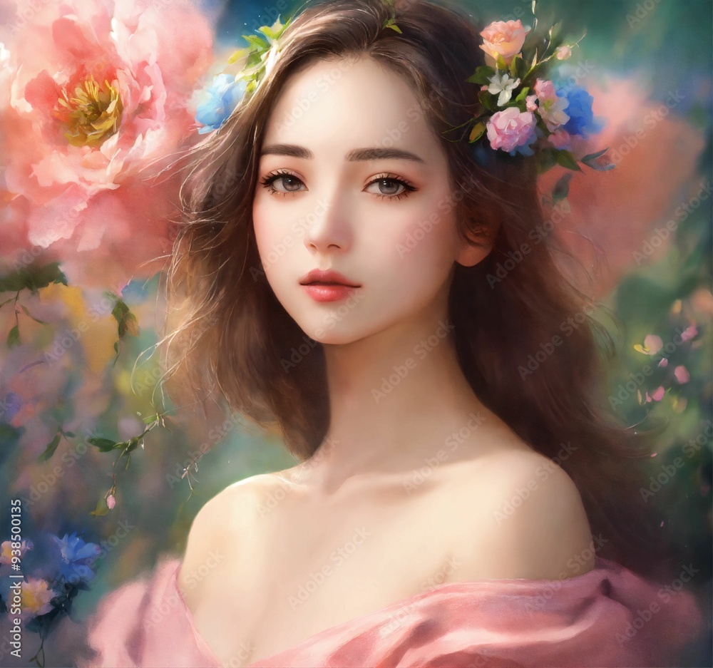 woman with flowers in hair woman with flowers in hair
