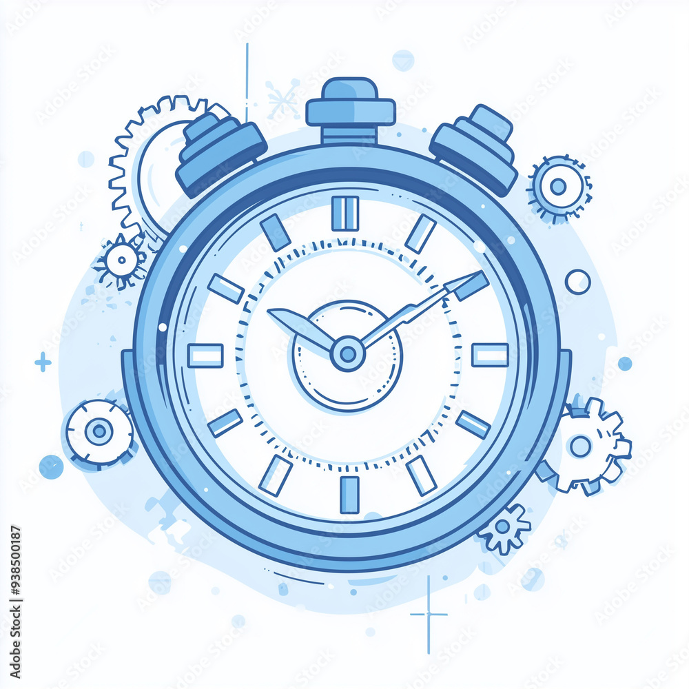 Simple Line Depiction of a Clock Ticking with Gears: Time in Motion Simple Line Depiction of a Clock Ticking with Gears: Time in Motion