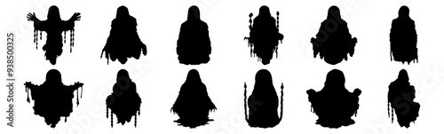 Ghost silhouettes set, pack of vector silhouette design, isolated background