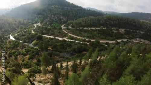 Aerial video over the forest of the Jerusalem mountains, Israel photo