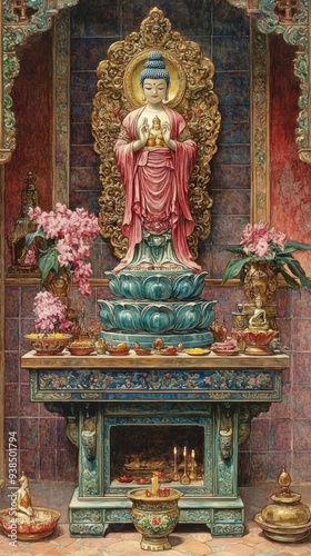 Triple Gem Temple Altar Buddhism Religion Spiritual Symbol