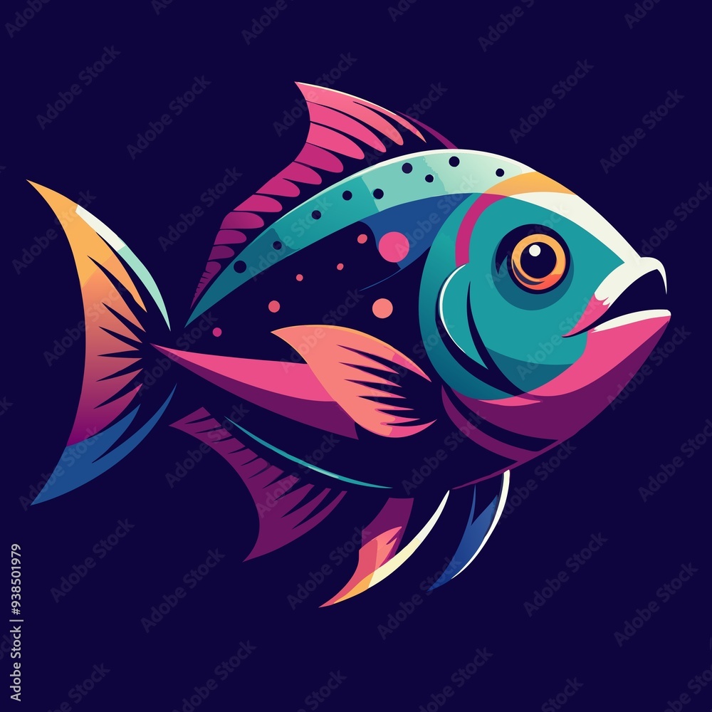 Pop Art Fish with Vibrant Colors on T-Shirt Print, Bold and Bright Design Pop Art Fish with Vibrant Colors on T-Shirt Print, Bold and Bright Design