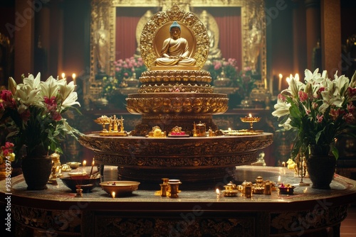Triple Gem Temple Altar Buddhism Religion Spiritual Symbol