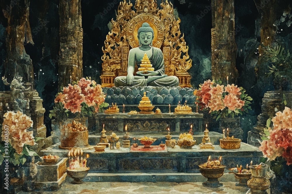 Triple Gem Temple Altar Buddhism Religion Spiritual Symbol