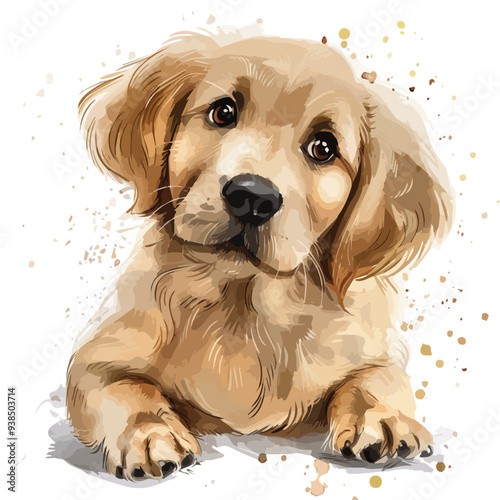 Watercolor vector of a cartoon retriever, isolated on a white background, retriever animation