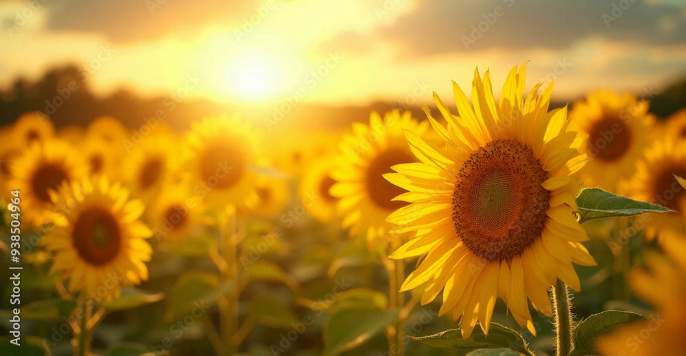 Obraz premium sunflower field at sunset