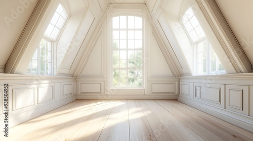 A cozy and spacious mansard styled empty room in a luxury house : Generative AI