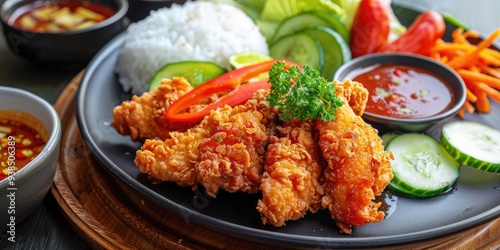 Crispy Chicken Kremes: A Traditional Delicacy with Spicy Shrimp Paste and Fresh Vegetables photo