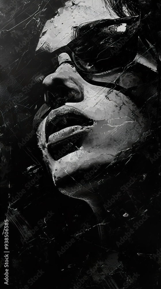 Intense Gaze: Black and White Portrait Painting Intense Gaze: Black and White Portrait Painting