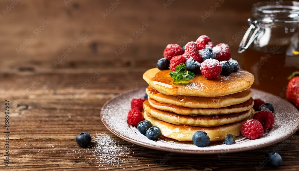 Sweet pancakes with toppings space for text Sweet pancakes with toppings space for text