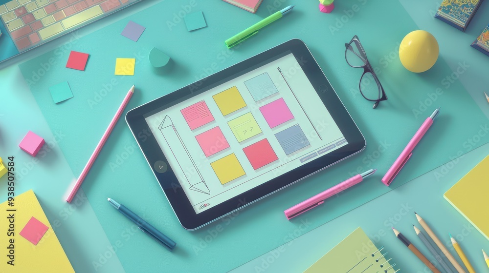 Tablet and Stationery on Desk Tablet and Stationery on Desk