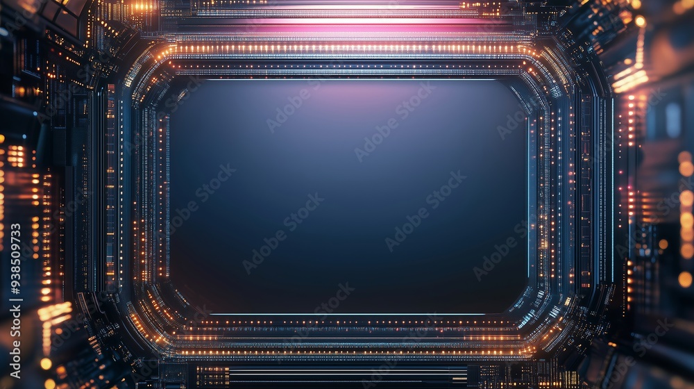 Obraz premium Exploring a Futuristic Digital Environment with Glowing Patterns