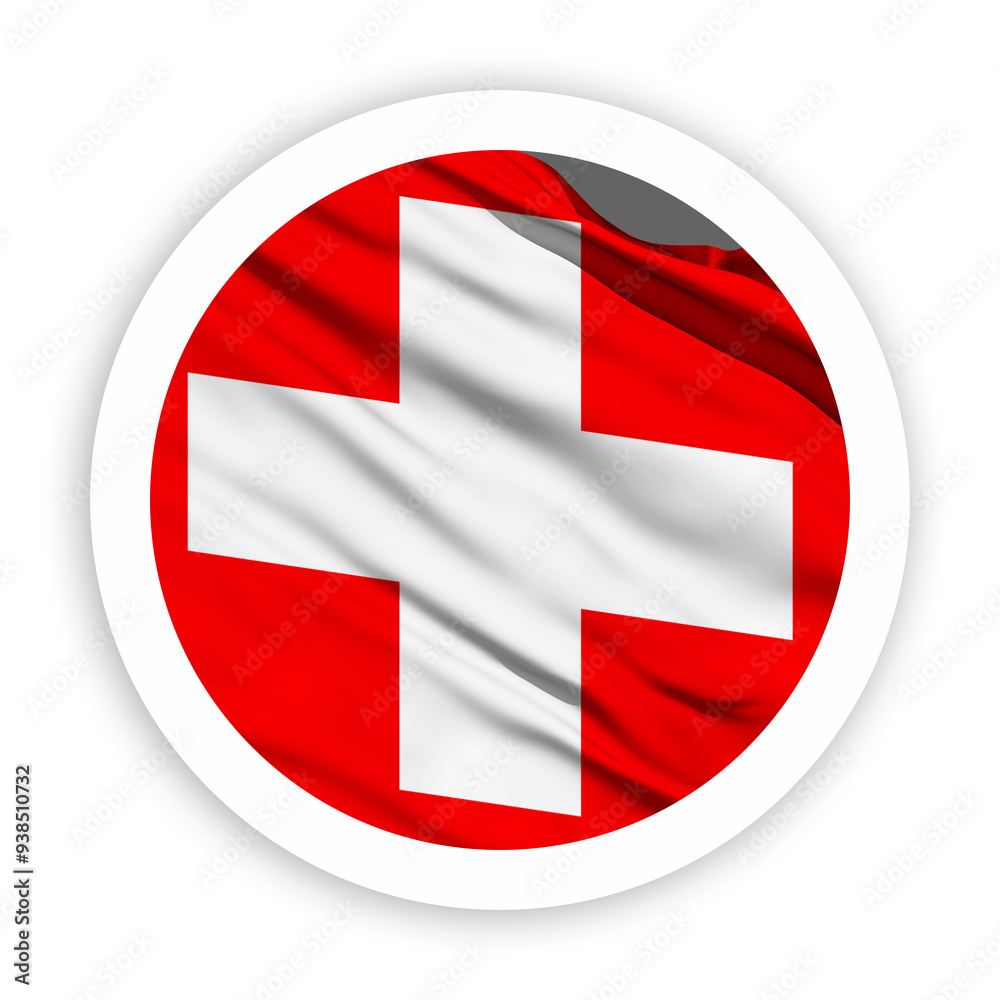 Obraz premium Switzerland Waving Flag with White Rounded Circle Frame
