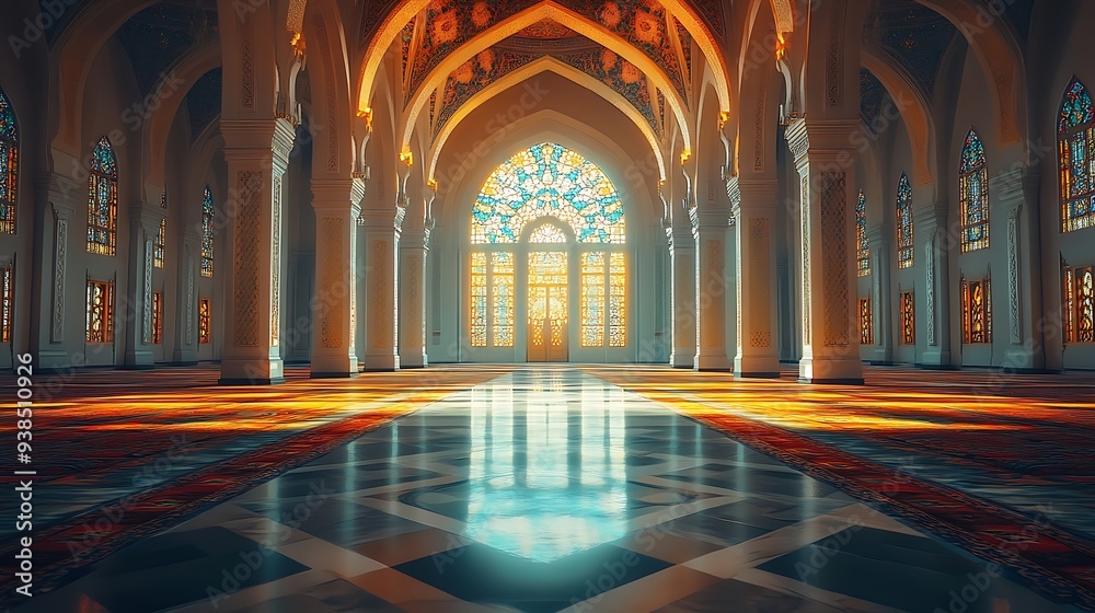 Fototapeta premium Holy beautiful muslim or arab mosque interior religion concept : Generative AI
