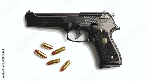 Firearm Pistol with bullets illustration isolated on white background - Vector Quality Enhanced With Ai  